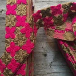 Embroidered Flower Graphic Ribbon -loop knitting store Embroidered Flower Graphic ribbon at Loop London Indian Pink 1507985308