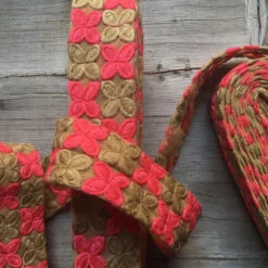 Embroidered Flower Graphic Ribbon -loop knitting store Embroidered Flower Graphic ribbon at Loop London coral pink 1507985351 1