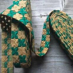 Embroidered Flower Graphic Ribbon -loop knitting store Embroidered Flower Graphic ribbon at Loop London green 1507985471