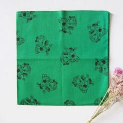 Nathalie Lété - Kerchief With Dog Ilustration -loop knitting store NathtalieLeteHandkerchiefGreenAnimalatLoopLondon